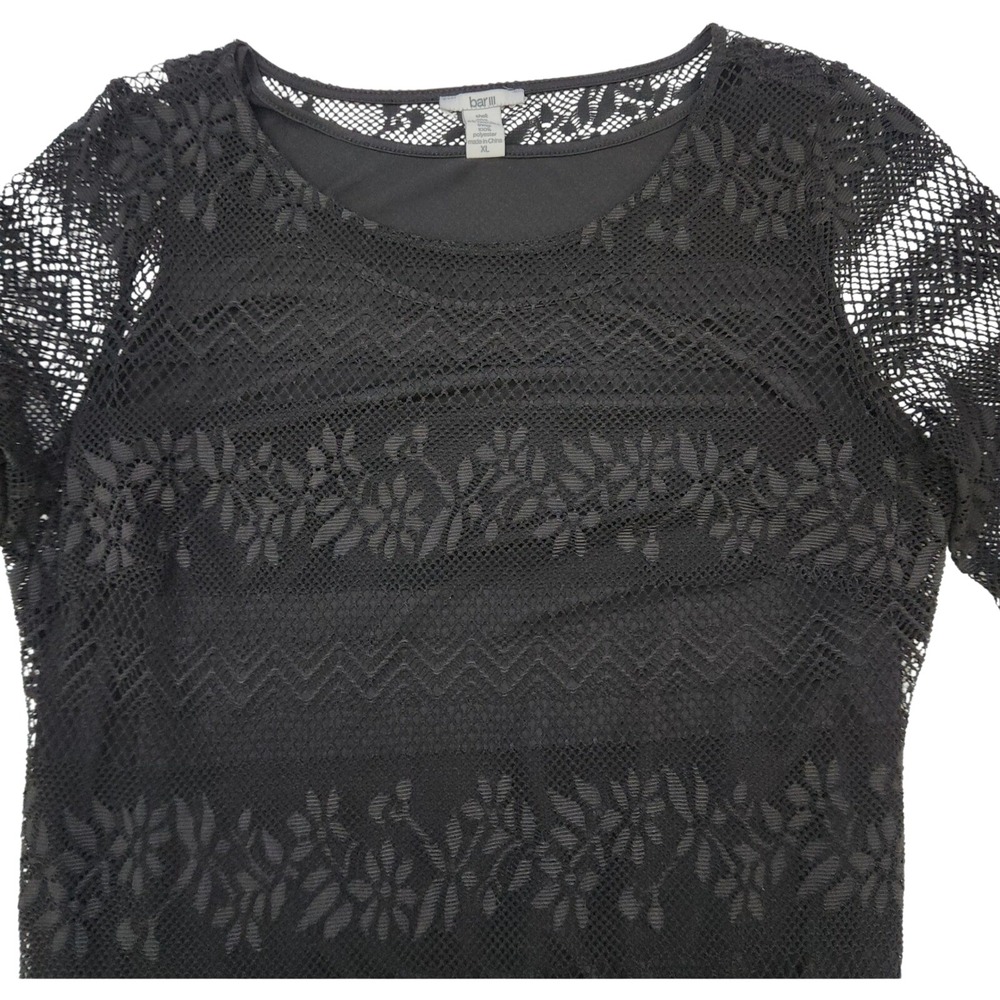 Witchy Whimsigoth Sz XL Dress Black Lace Floral Sheer Lined Boho Bar III - Picture 5 of 7